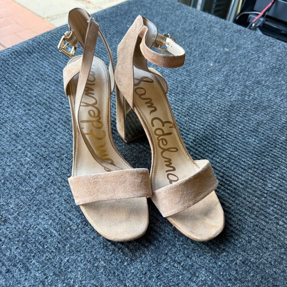 Sam Edelman Tan Suede Wooden Platform Clog Sandals Strap Wedge Heel Womens 10